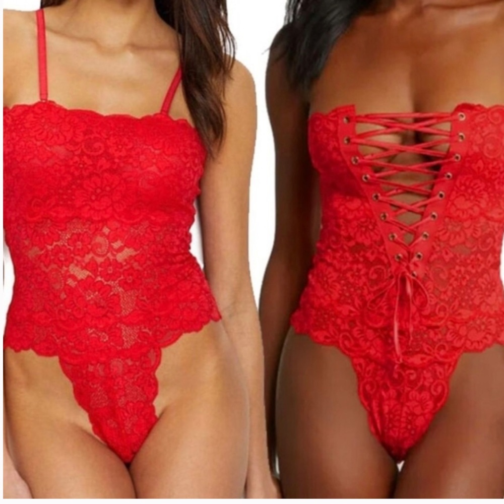 Free People HAH Spinster Reversible Lace Bodysuit Siren Red Size Small NEW W TAG